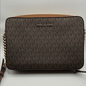 Michael Kors Jet Set EW Brown Monogram Crossbody Bag